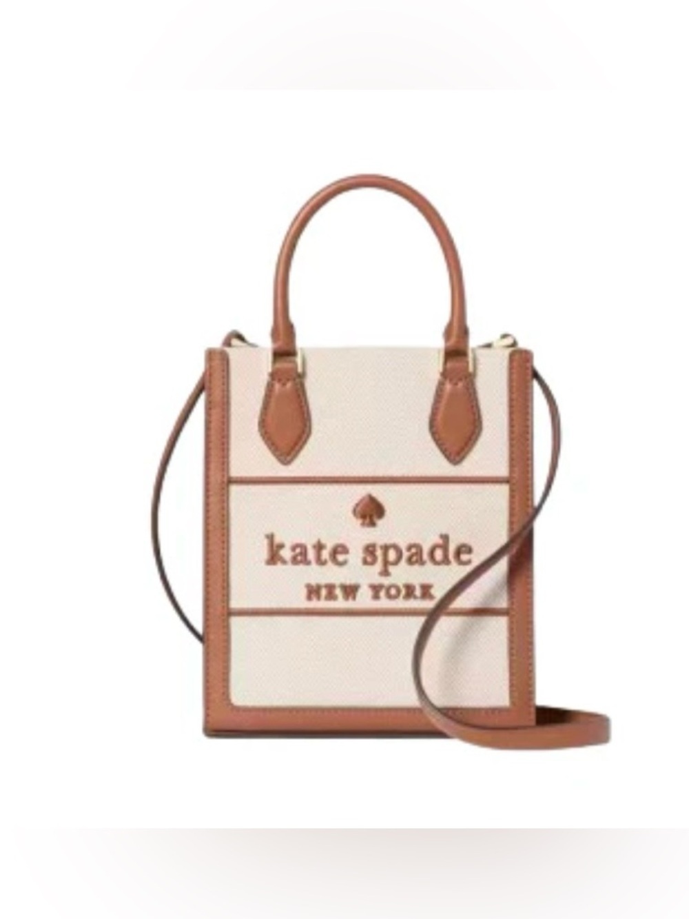 NWT Kate Spade Mini Ellie Tote Orange Leather with Tan Straw Canvas - Picture 9 of 12